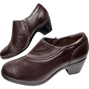 Clarks Emily 2 Dove Brown Leather Comfort Low Heel Zip Pump Womens 8 Office Work